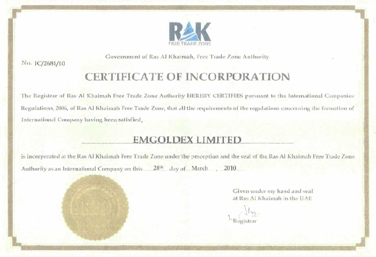 Ras El Khaima_certificate of Incorporation