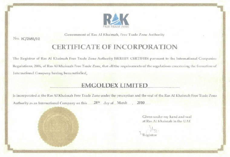 Ras El Khaima_certificate of Incorporation