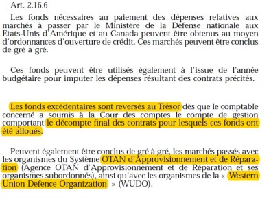 and this article seems to suggest that the residual amount of funds resulting from the NATO procurement goes to BE Trreasury