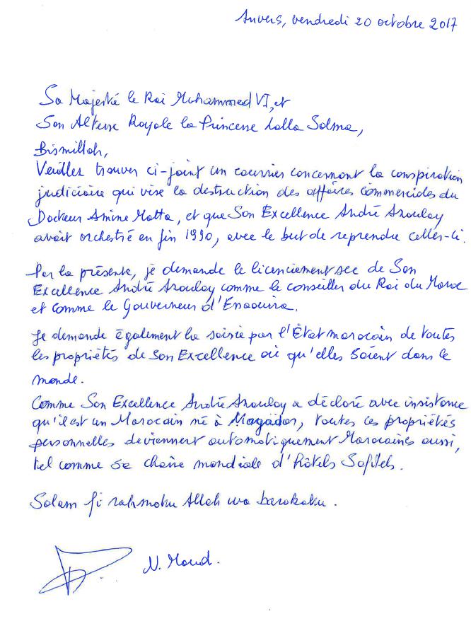 letter au Roi Mohammed et Lalla Salma_20 Oct 2017