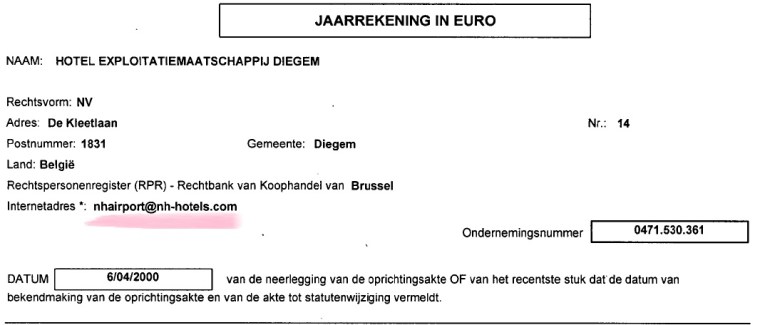 Hotel Exploitatie maatschappij Diegem gebruikt domein van NH hotels