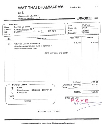 invoice Beatrice de Wilde
