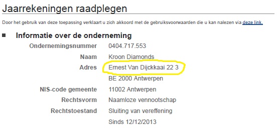 Kroon diamonds is in Ernert van Dijck kaai